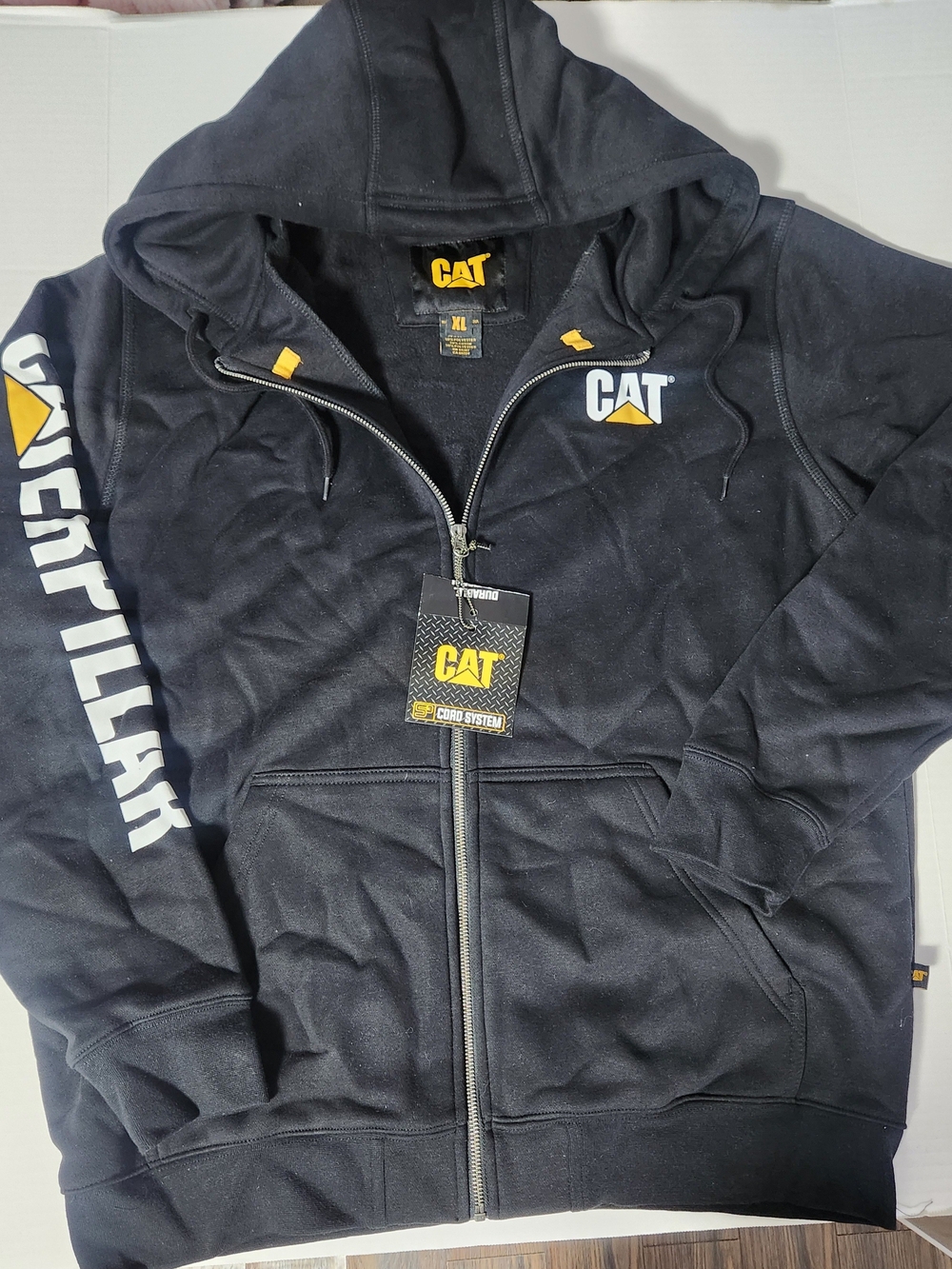 Caterpillar Black Zip-Up Hoodie with Yellow Logo